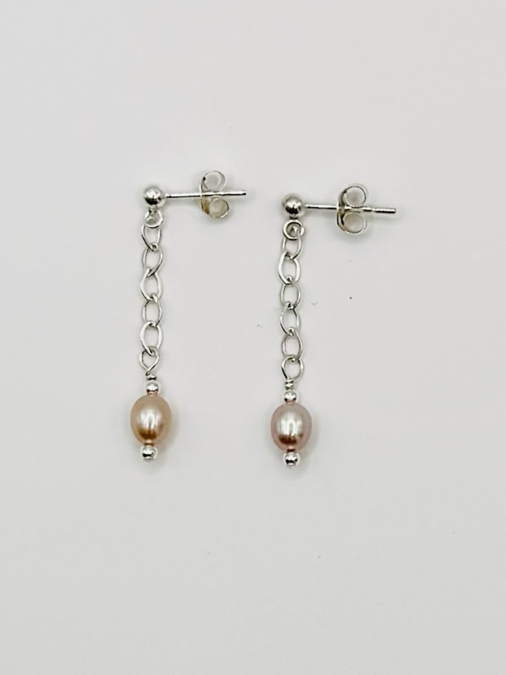 Champagne Cultured Freshwater Pearl & Sterling Silver Chain Drop Earrings